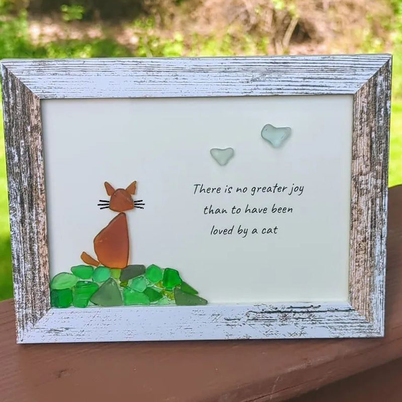 Cat Sea Glass Art -Unique Gift for Cat Lover