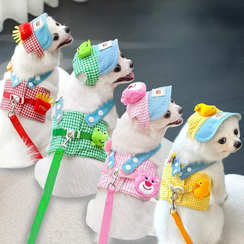 3-in-1 Pet Harness Set – Comfortable Adjustable Harness, Leash & Sun Hat