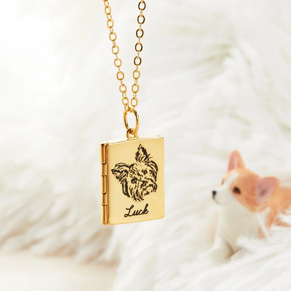 Custom Pet Portrait Book Locket Necklace