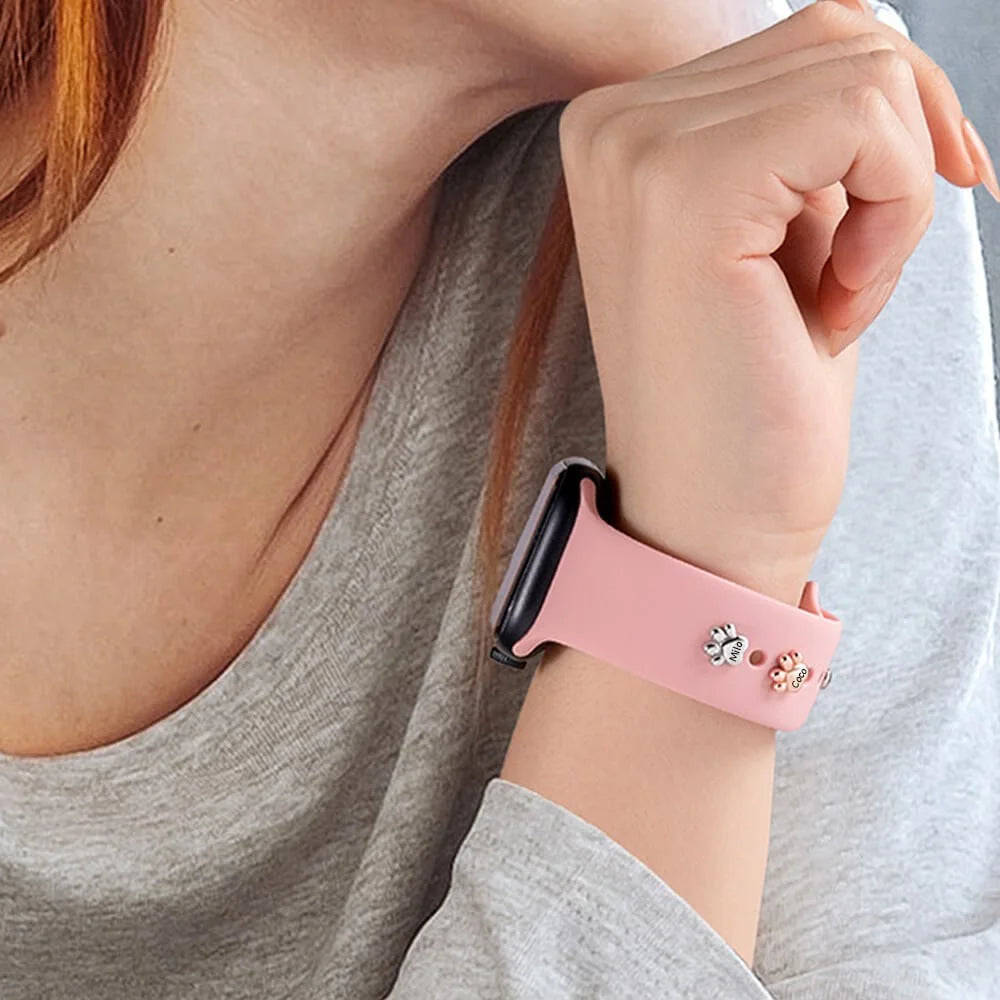 Personalized Name Bubble Pet Paw Print Watch Band Charm