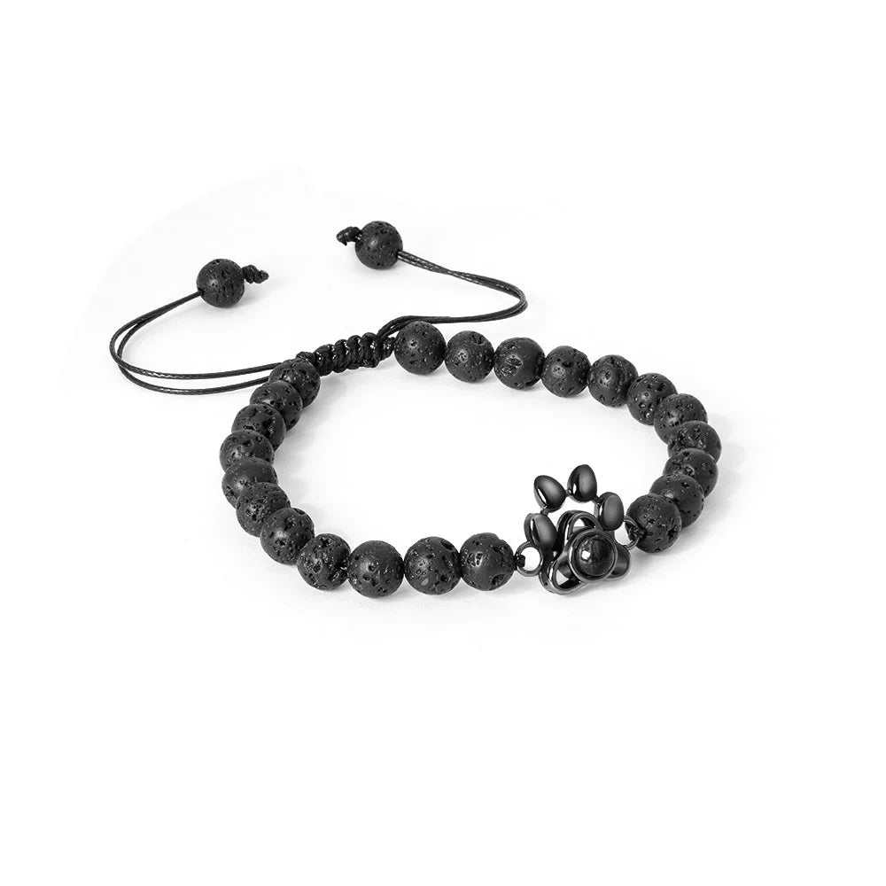 Custom Photo Projection Paw Print Tiger Eye Beaded Bracelet