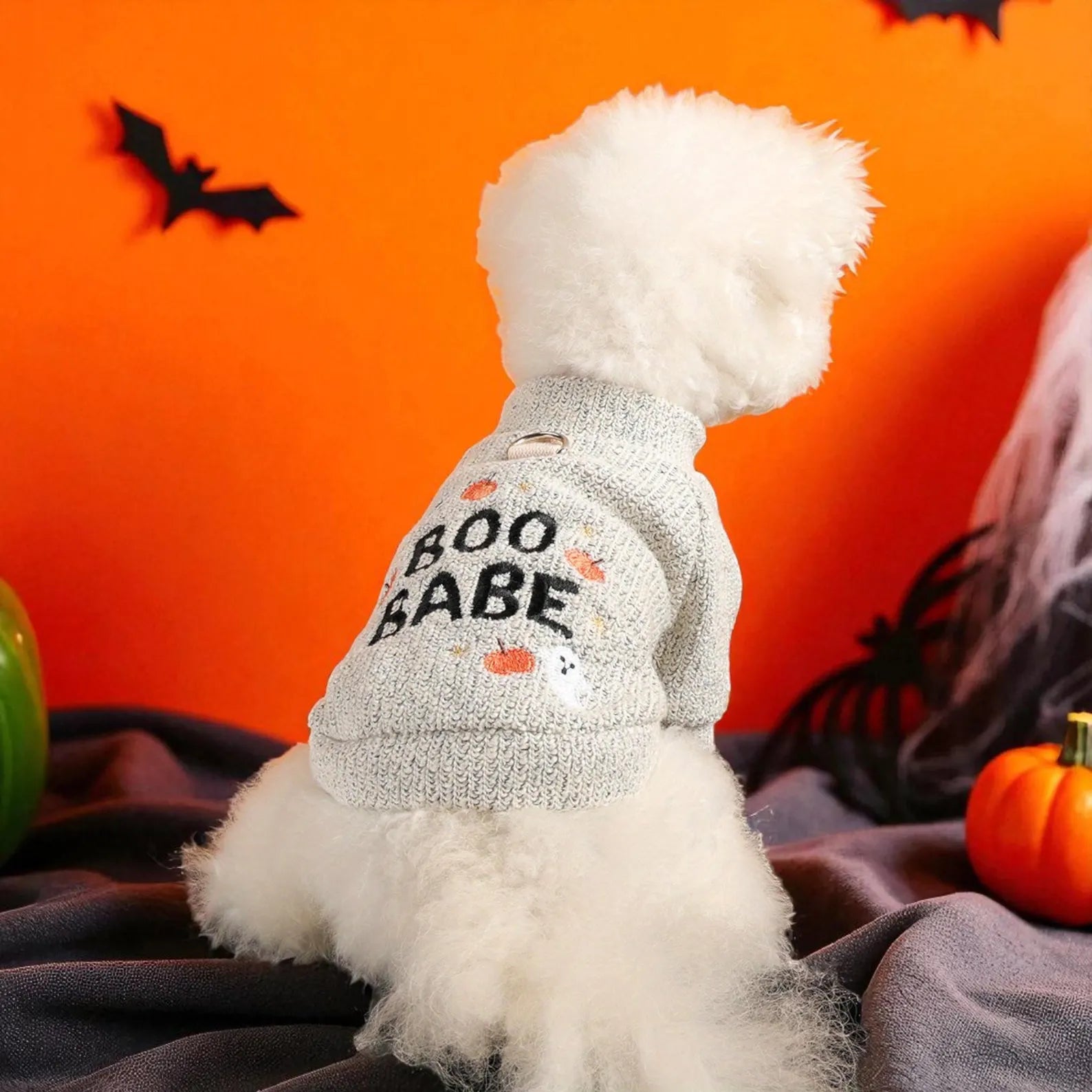 Embroidered Pumpkin Ghost Pet Sweater: Halloween Dog Cat Pullover