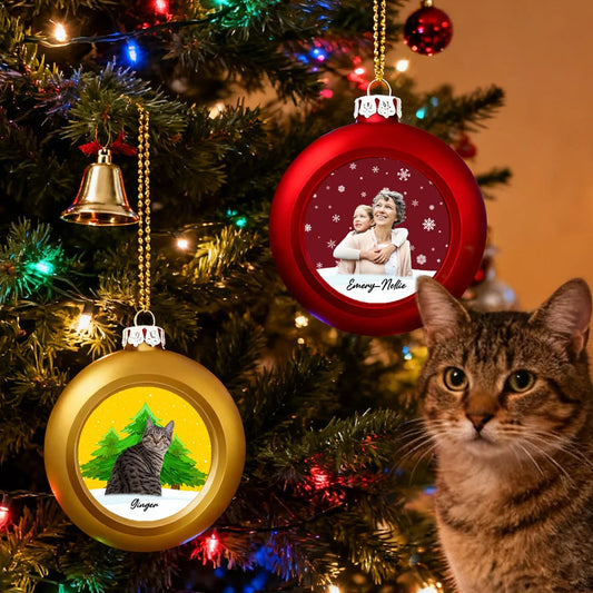 Personalized Christmas Photo Ball Ornament with Name Home Tree Decor Christmas Gift for Family Friends Pet Owners