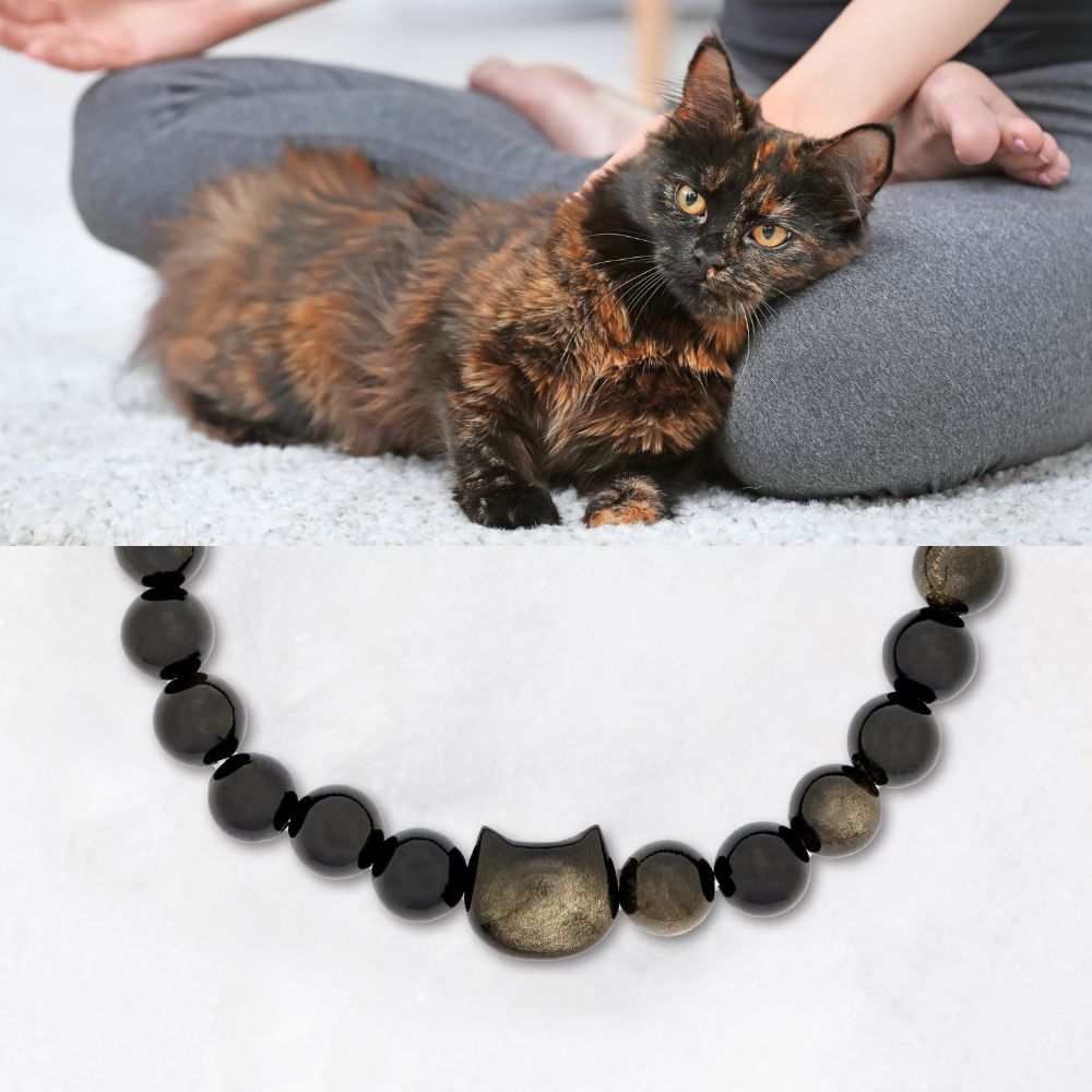 Black Cat Chakra “Power of 23” Positive Energy Golden Obsidian Bracelet