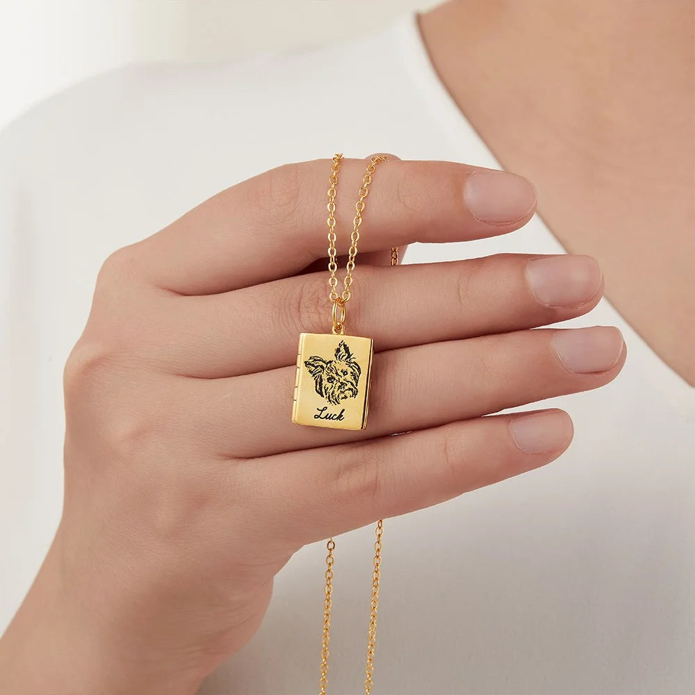 Custom Pet Portrait Book Locket Necklace