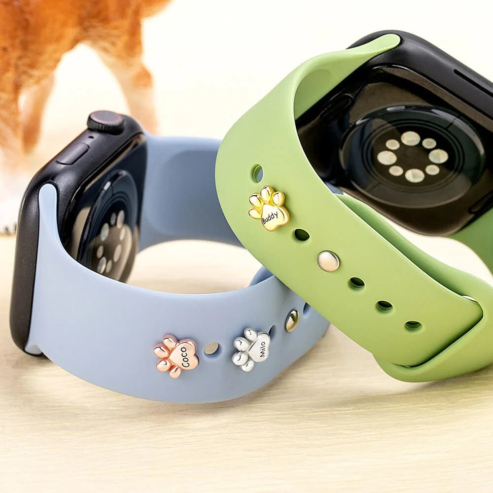 Personalized Name Bubble Pet Paw Print Watch Band Charm