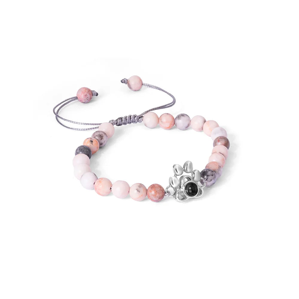 Custom Photo Projection Paw Print Tiger Eye Beaded Bracelet