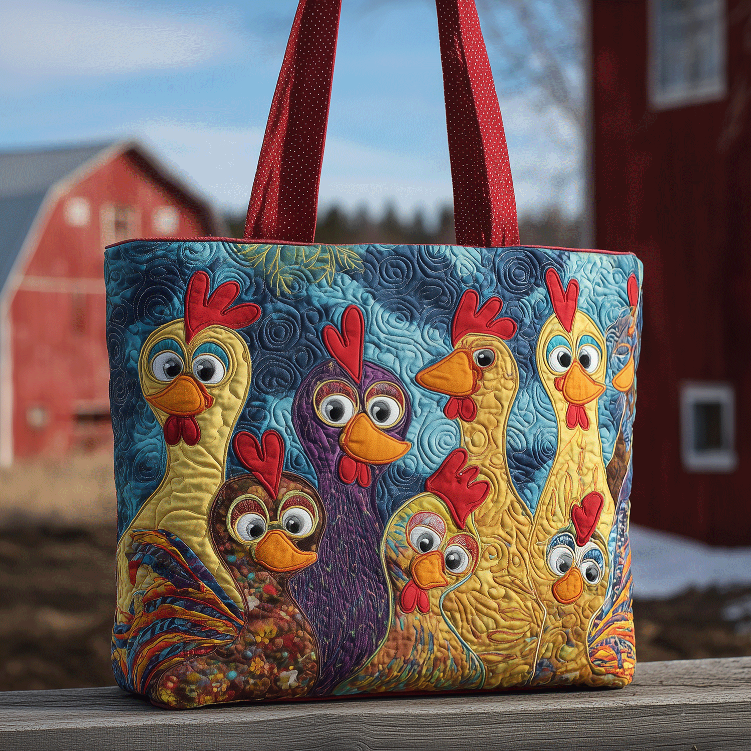 Chicken Patch Party Quilted Tote Bag