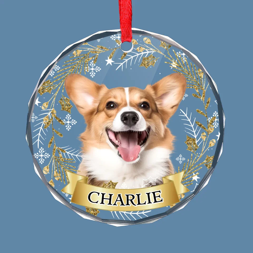 Custom Photo Happiness Is A Warm Puppy Or A Purring Kitty - Dog & Cat Personalized Custom Circle Glass Ornament - Christmas Gift For Pet Owners