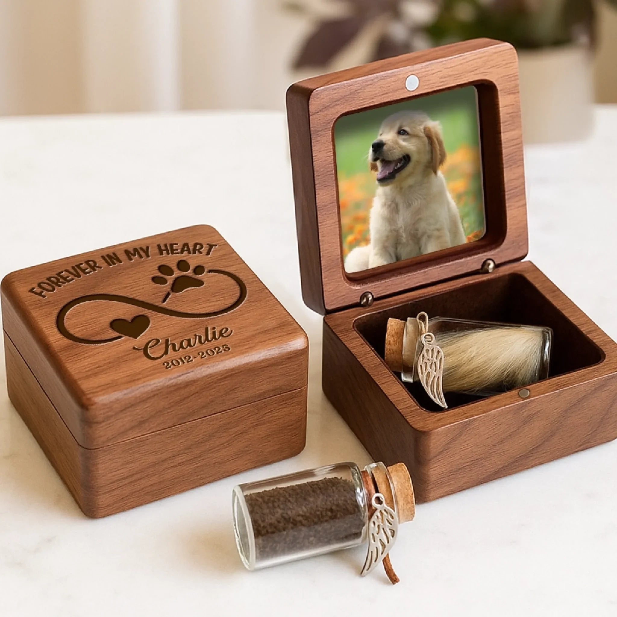 Custom Photo Wooden Pet Fur Keepsake Box