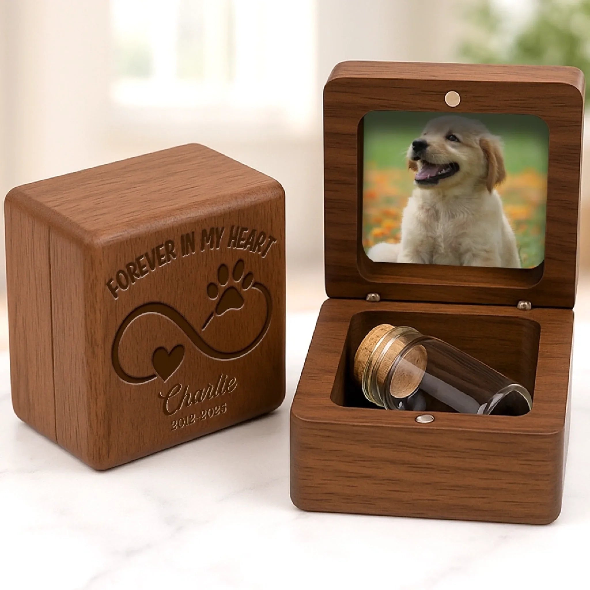 Custom Photo Wooden Pet Fur Keepsake Box