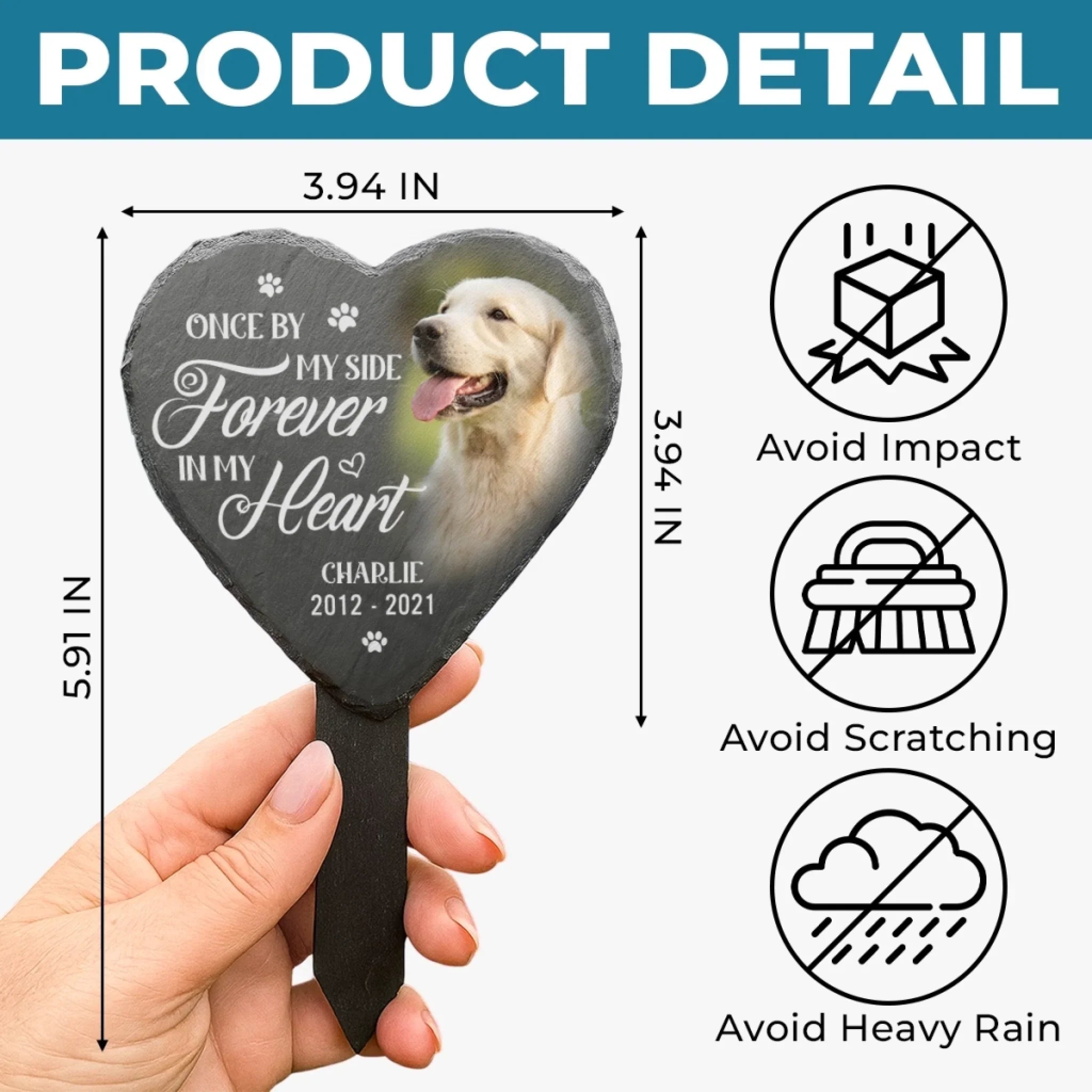 Custom Photo Slate Garden Stake - Personalized Pet Memorial Gifts For Dogs, Cats