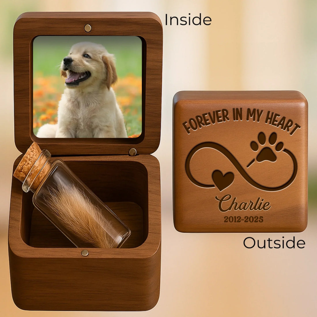 Custom Photo Wooden Pet Fur Keepsake Box