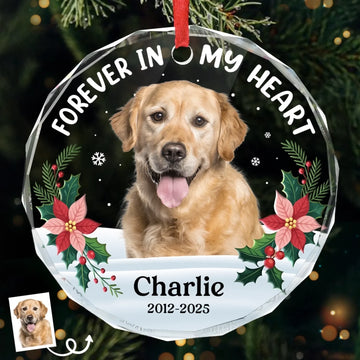 Custom Photo Circle Glass Ornament - Personalized Pet Memorial Sympathy Gifts For Dogs, Cats