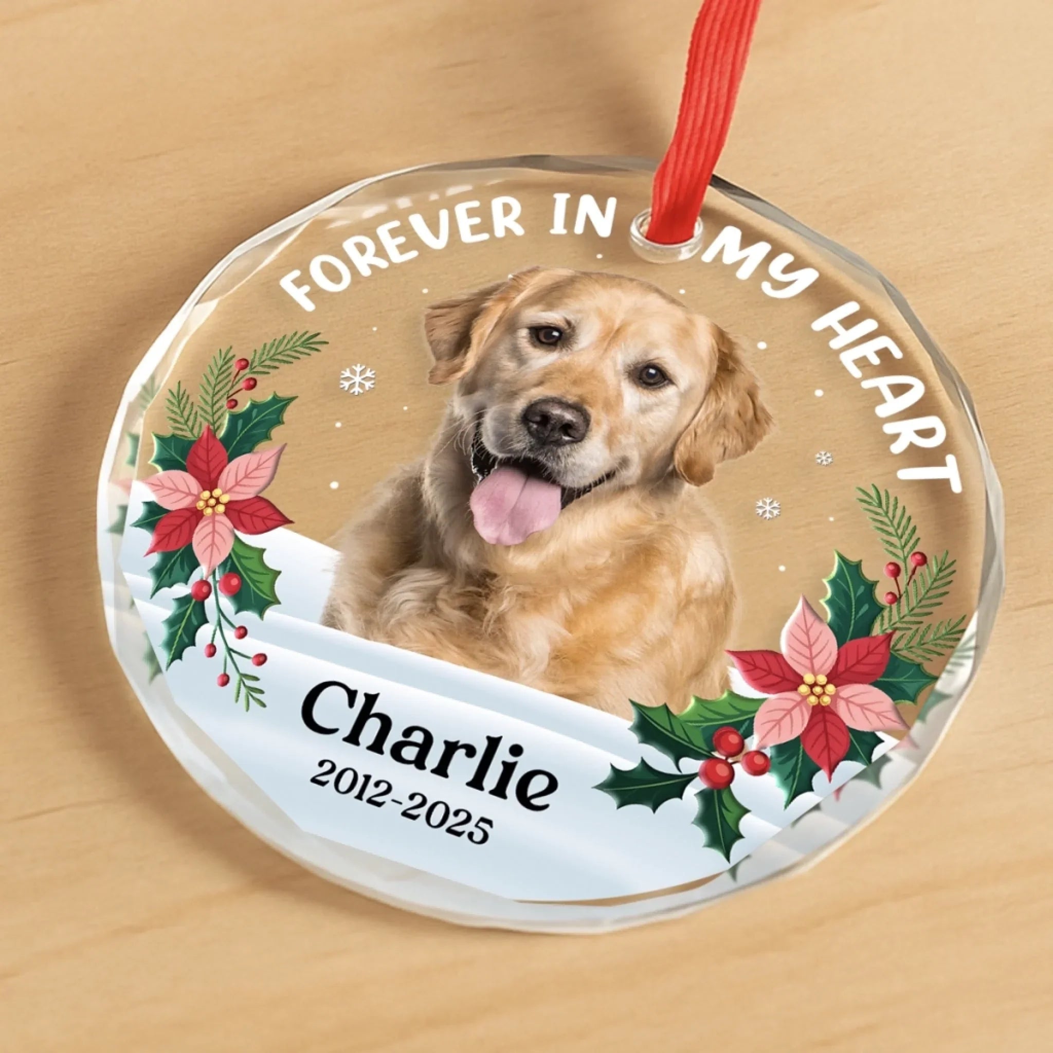 Custom Photo Circle Glass Ornament - Personalized Pet Memorial Sympathy Gifts For Dogs, Cats