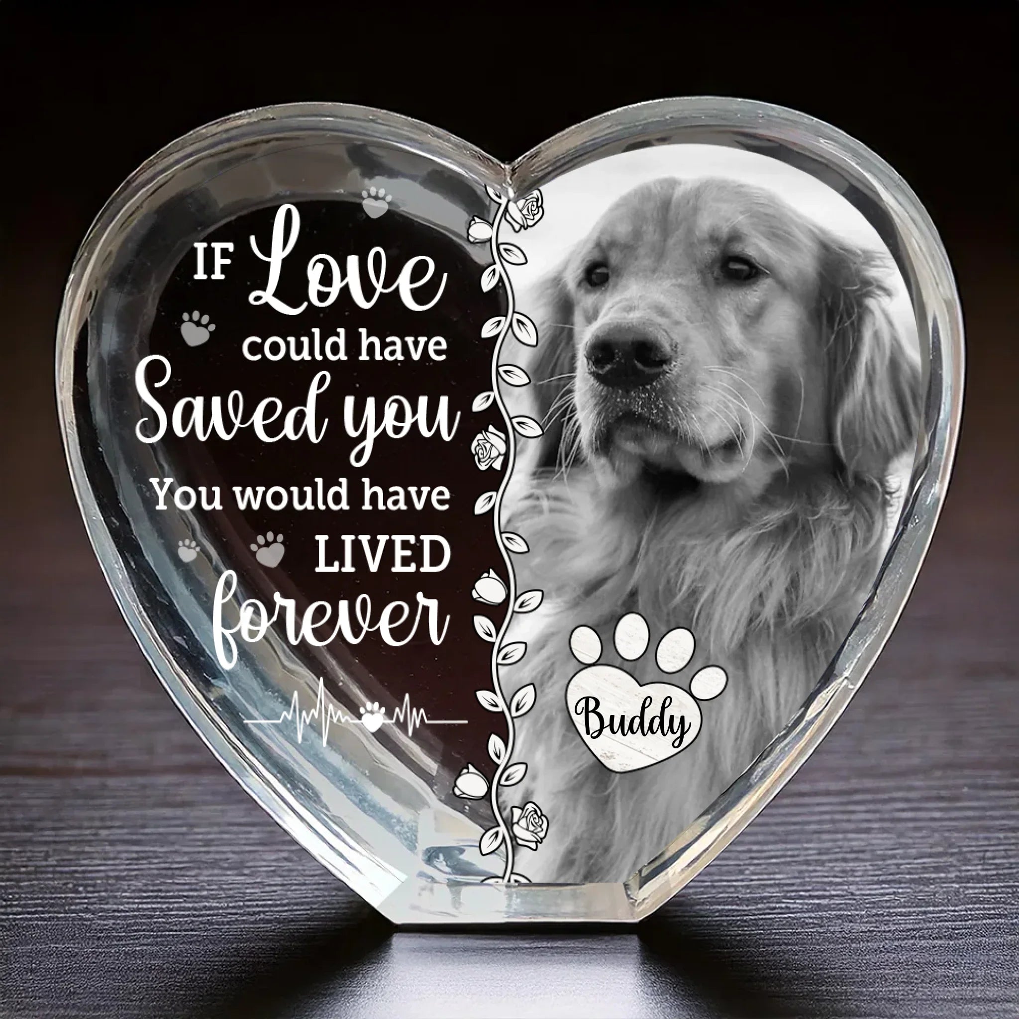 Custom Photo 3D Crystal Heart Shaped - Personalized Pet Memorial Sympathy Gifts For Dogs, Cats - Furever Loved And Missed