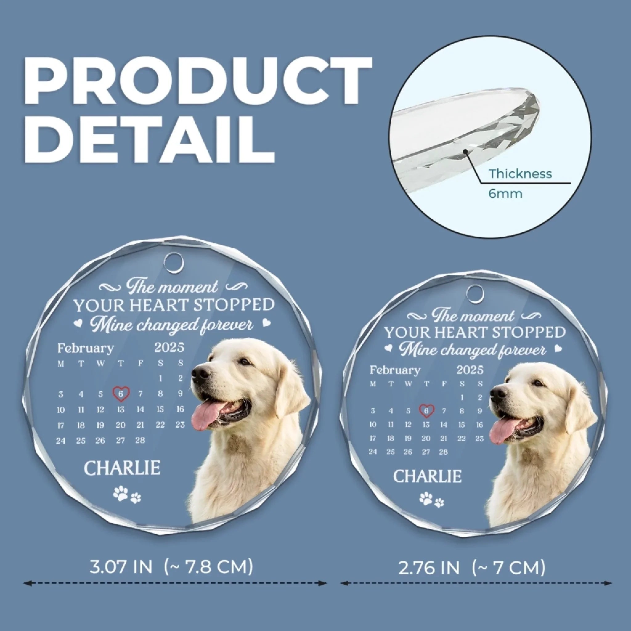 Custom Photo Circle Glass Ornament - Personalized Pet Christmas Memorial Sympathy Gifts For Dogs, Cats