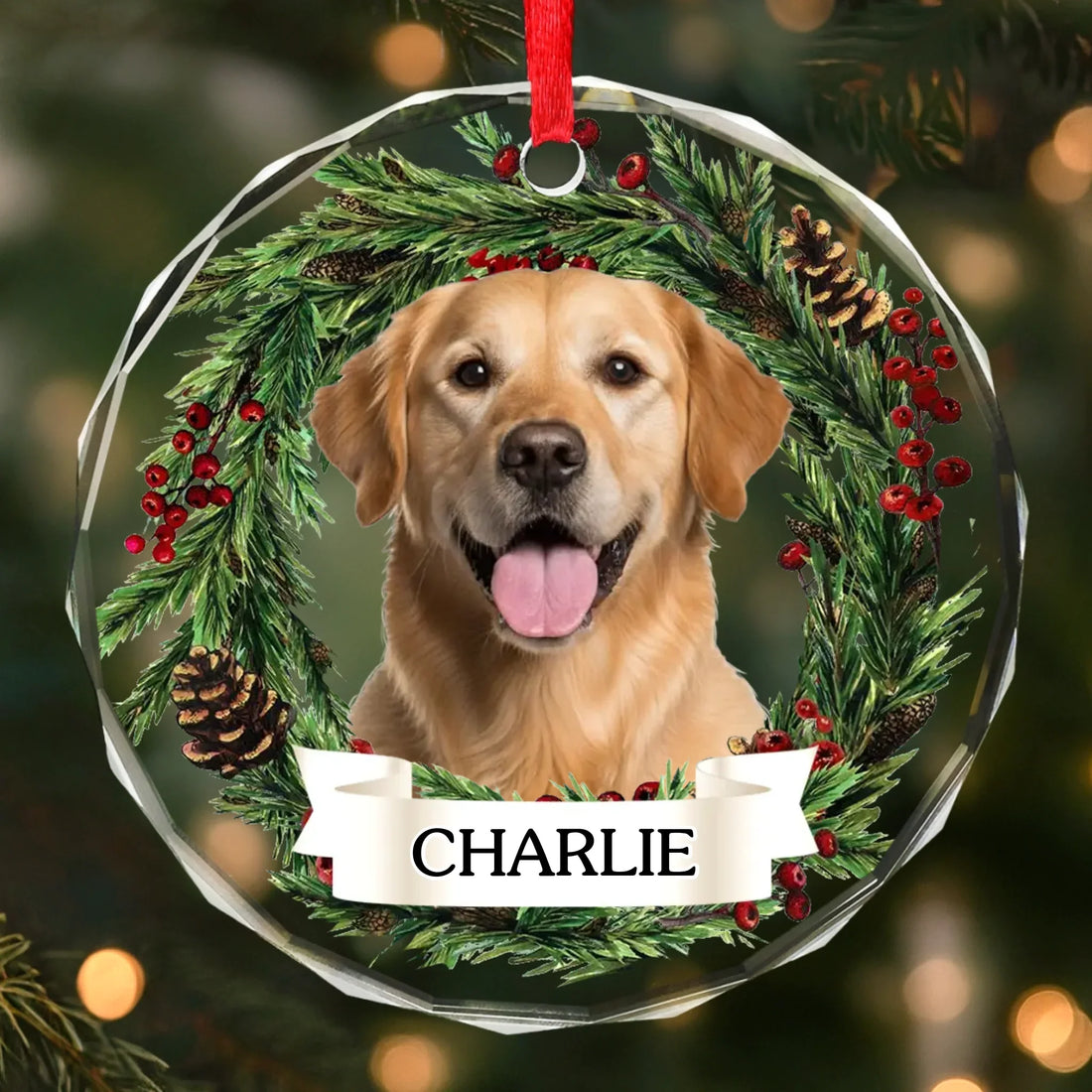 Custom Photo Circle Glass Ornament - Personalized Pet Christmas Memorial Sympathy Gifts For Dogs, Cats