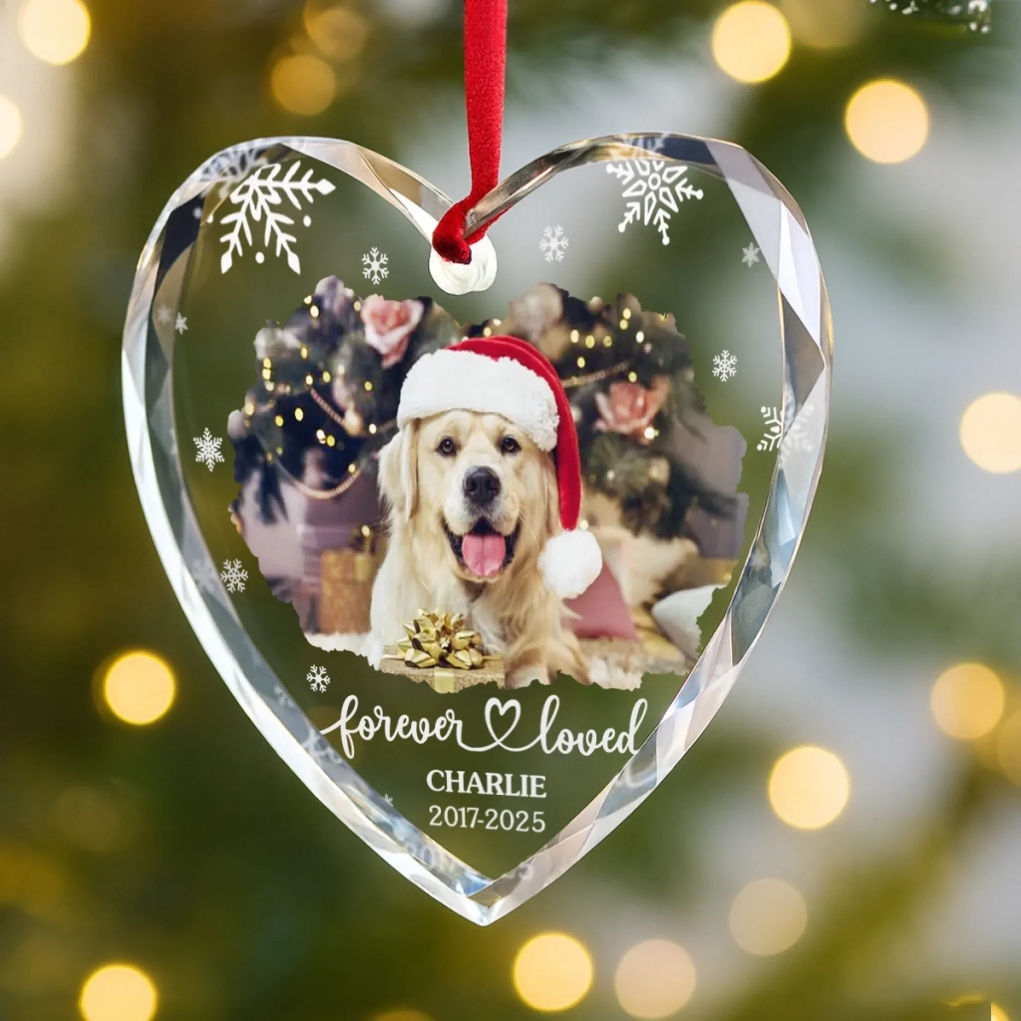 Custom Photo Heart Glass Ornament
