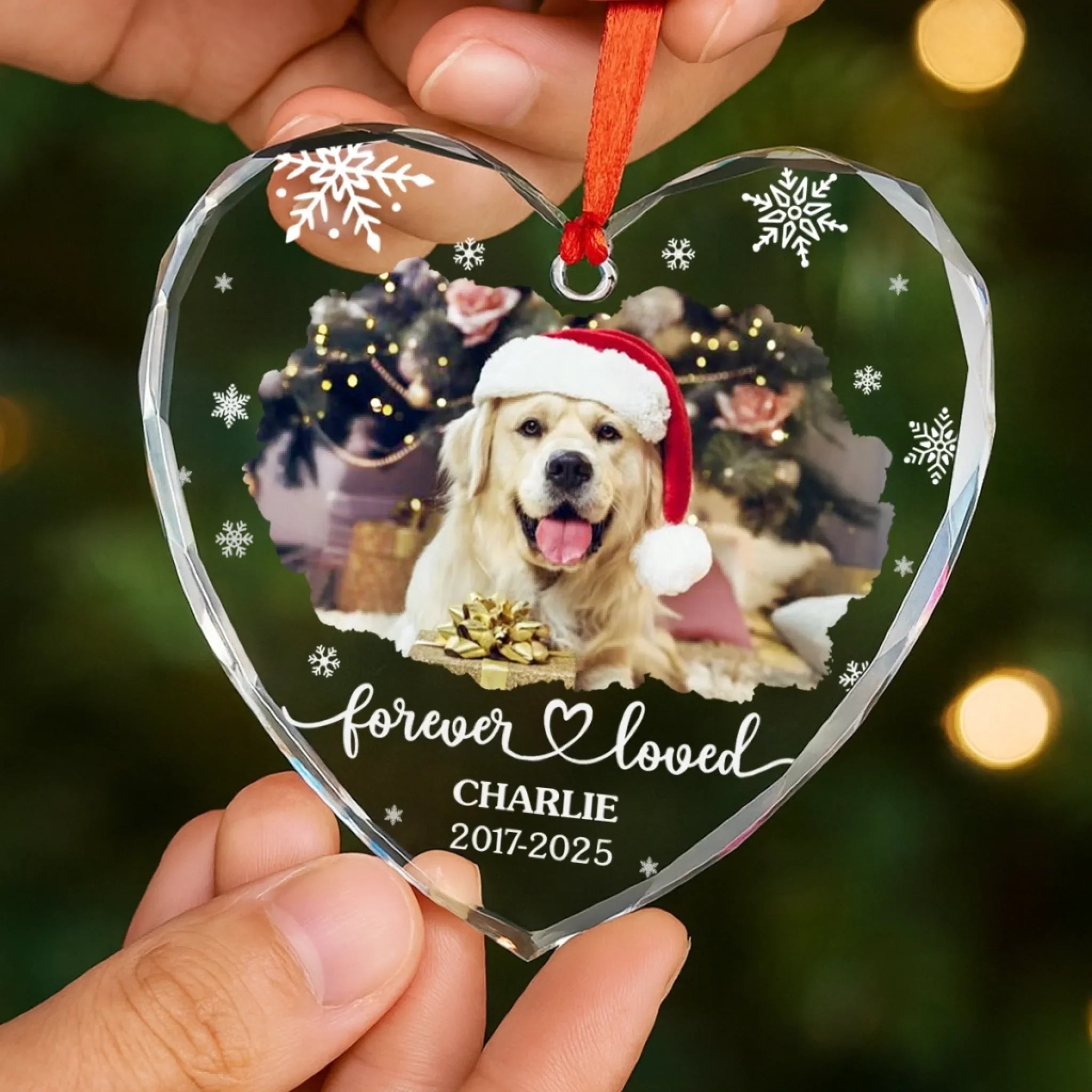 Custom Photo Heart Glass Ornament