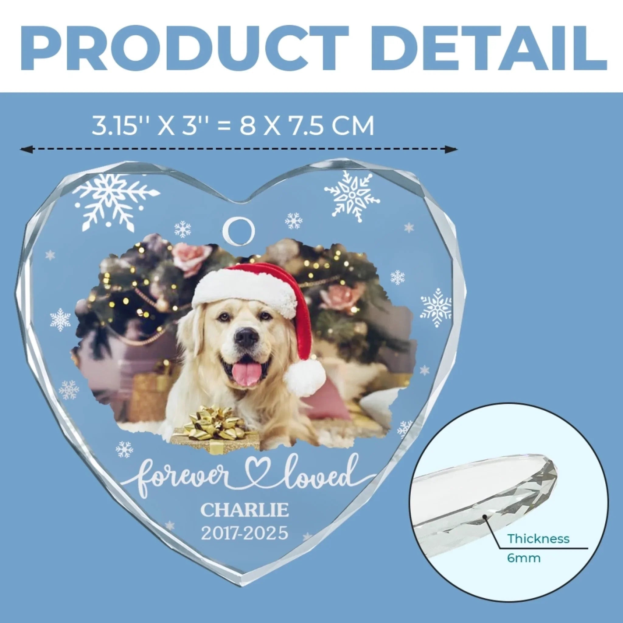 Custom Photo Heart Glass Ornament