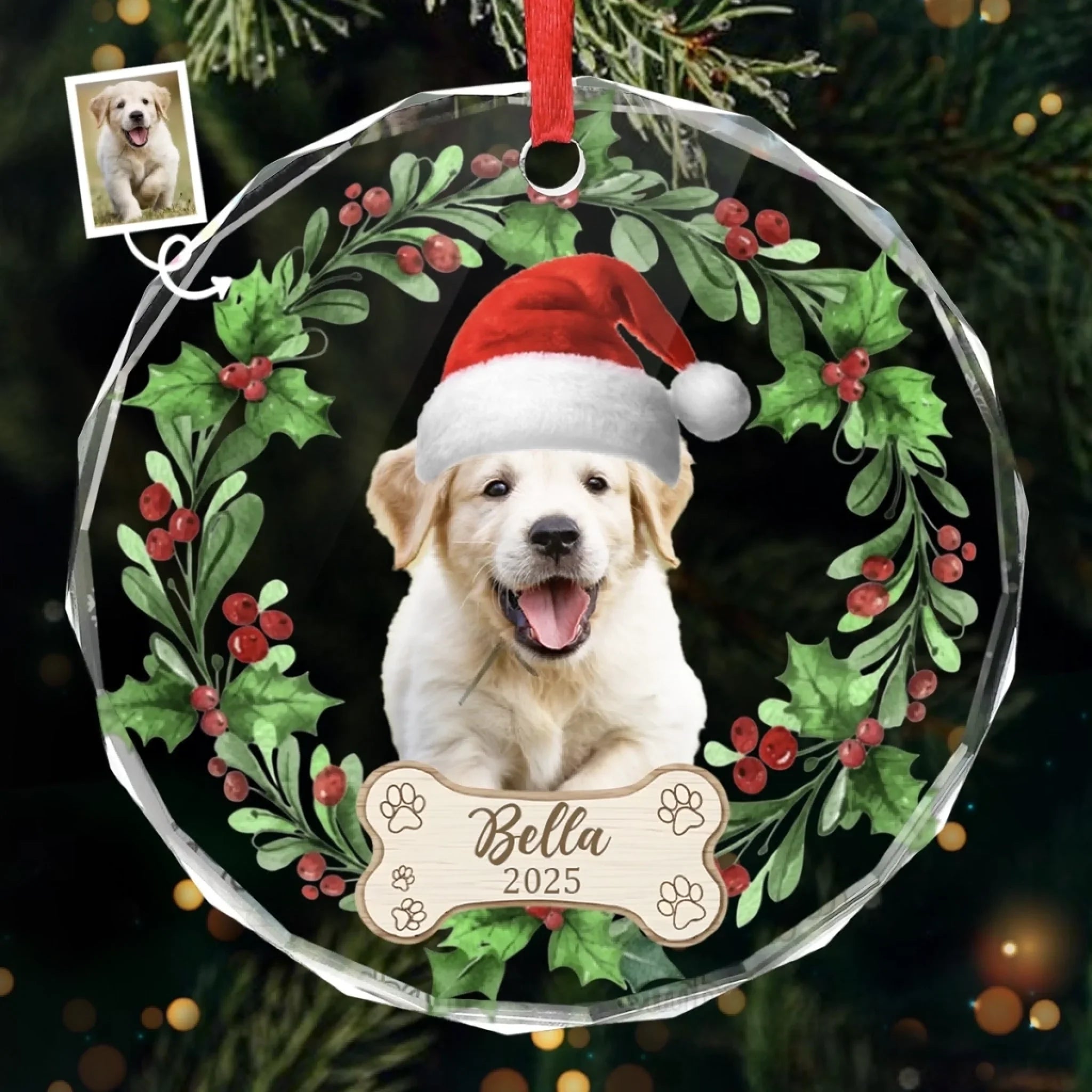 Custom Photo First Christmas Pet Glass Ornament