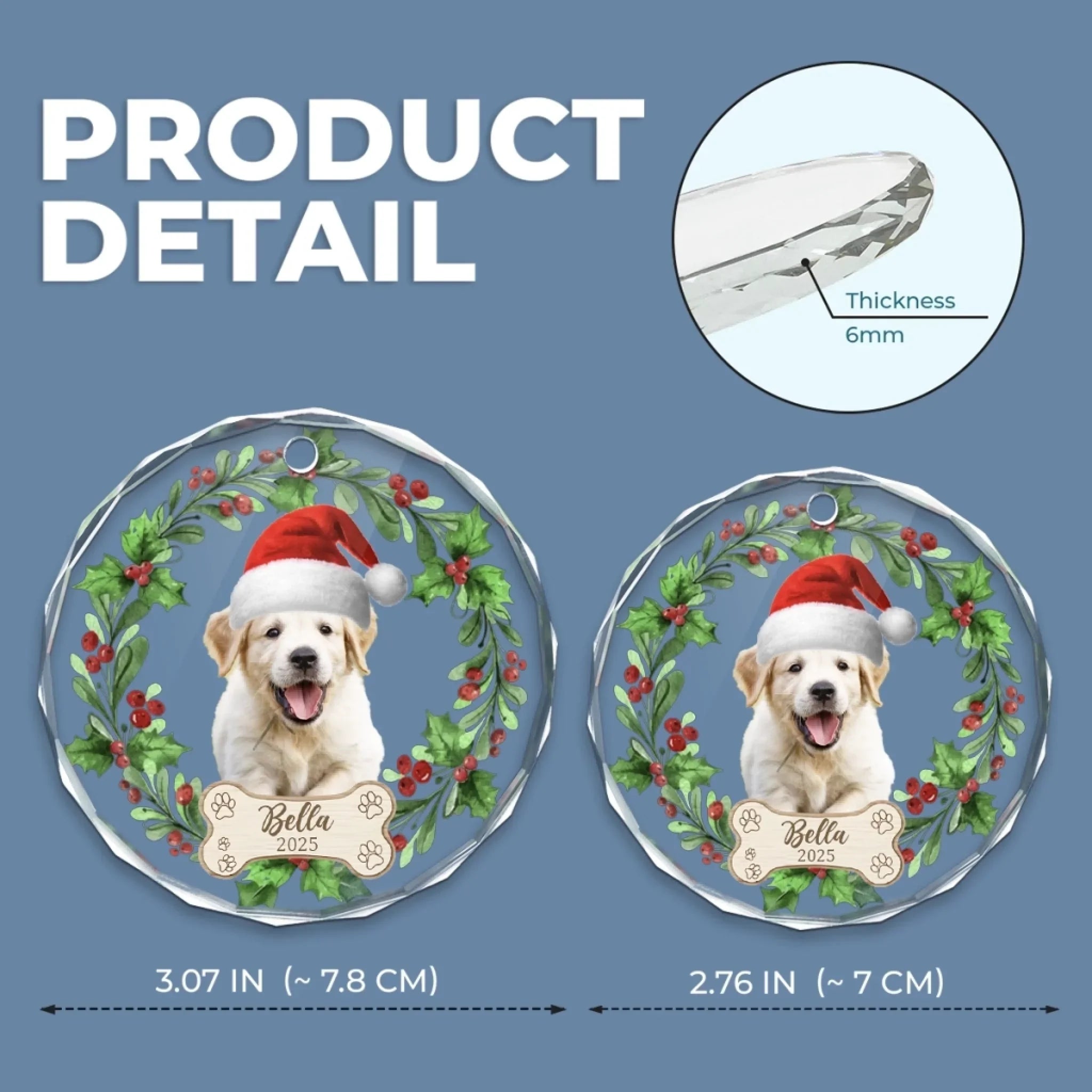 Custom Photo First Christmas Pet Glass Ornament