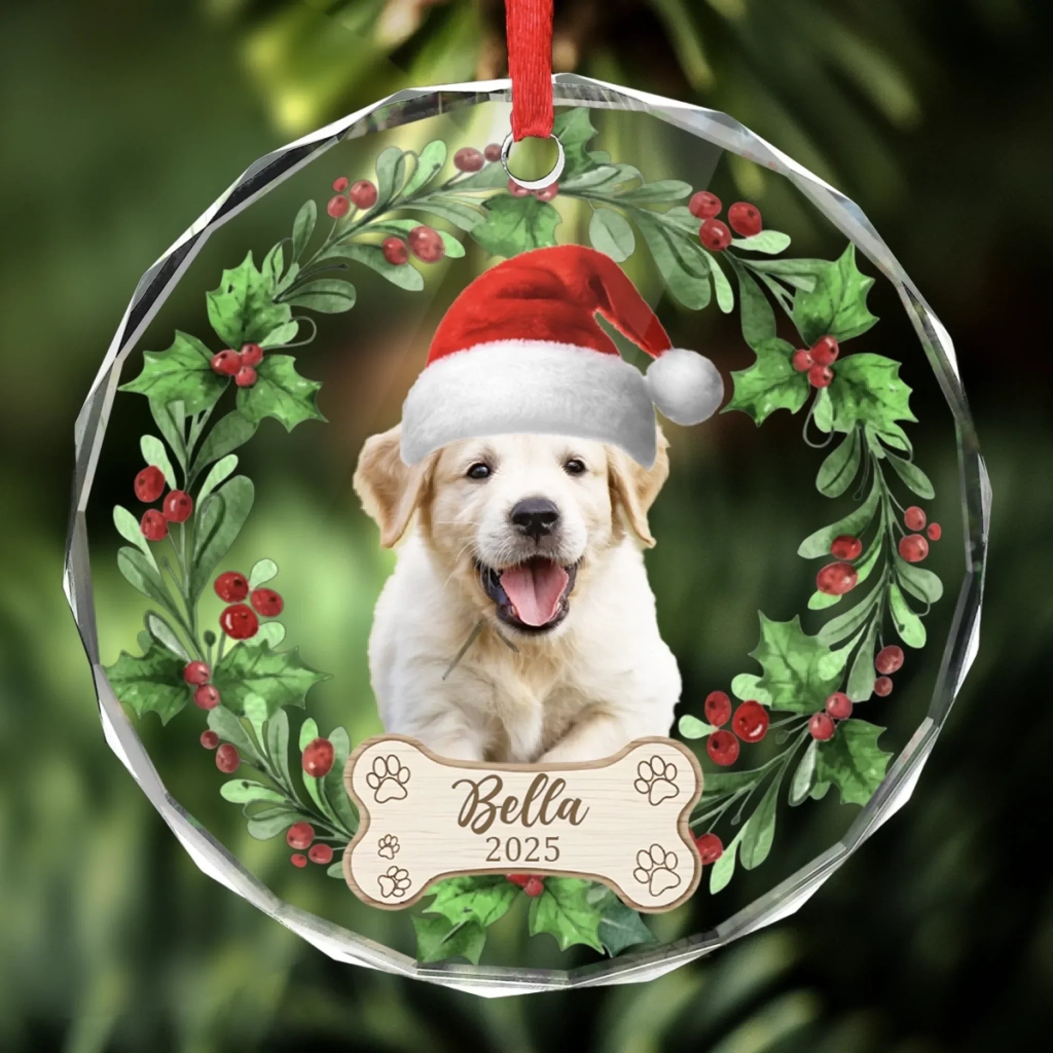 Custom Photo First Christmas Pet Glass Ornament