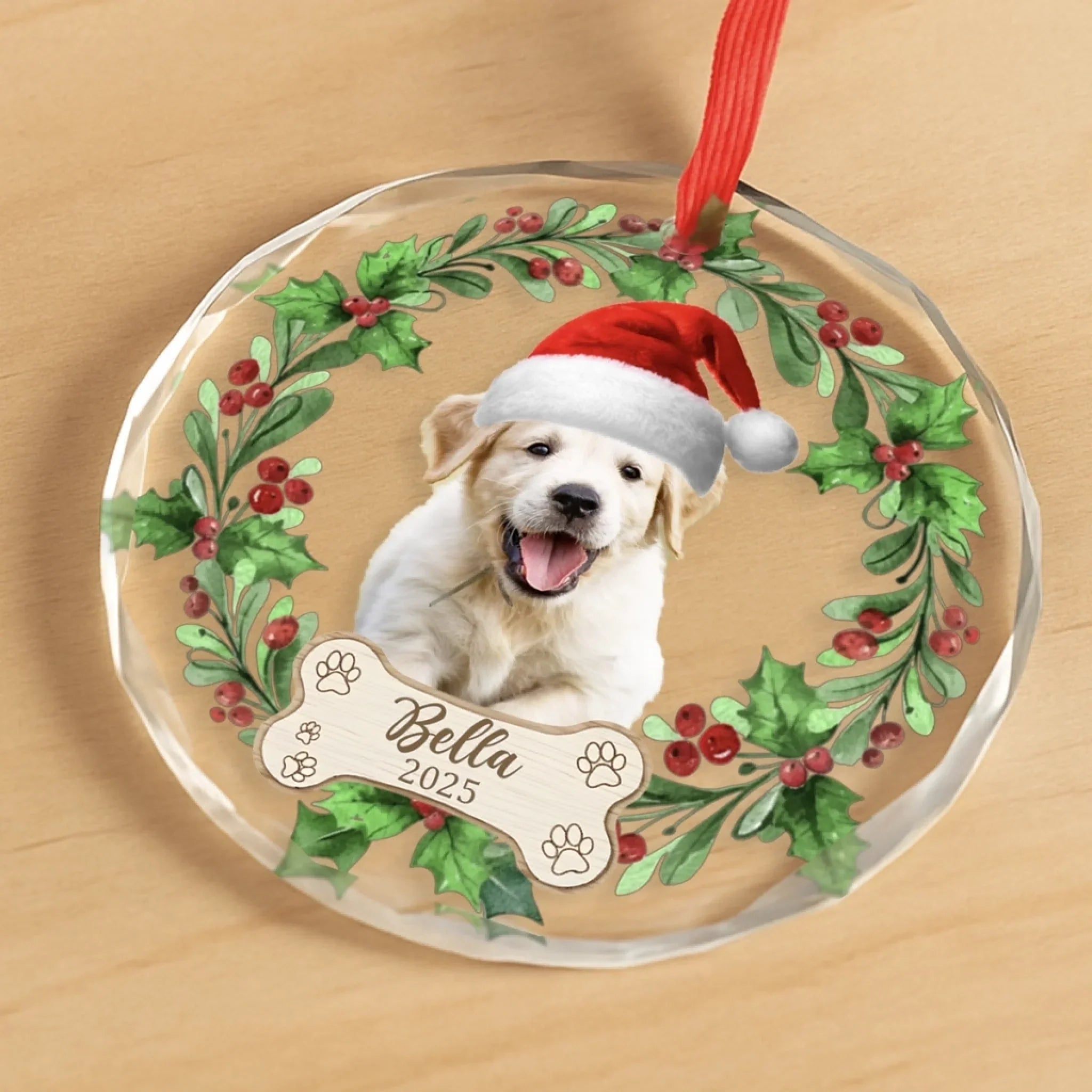 Custom Photo First Christmas Pet Glass Ornament