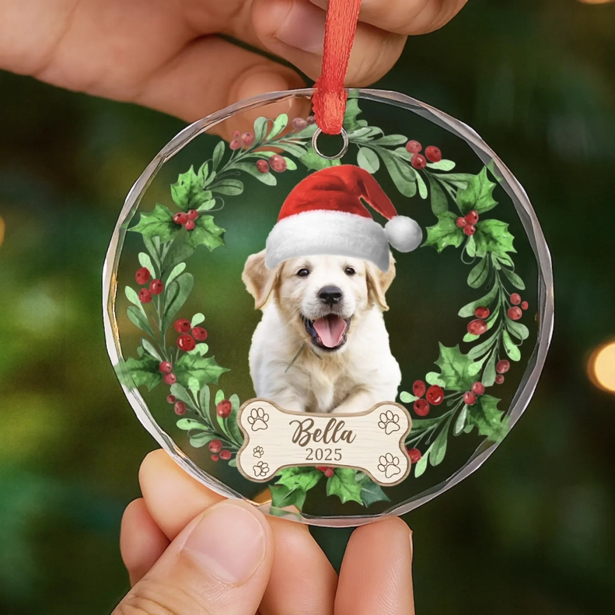 Custom Photo First Christmas Pet Glass Ornament
