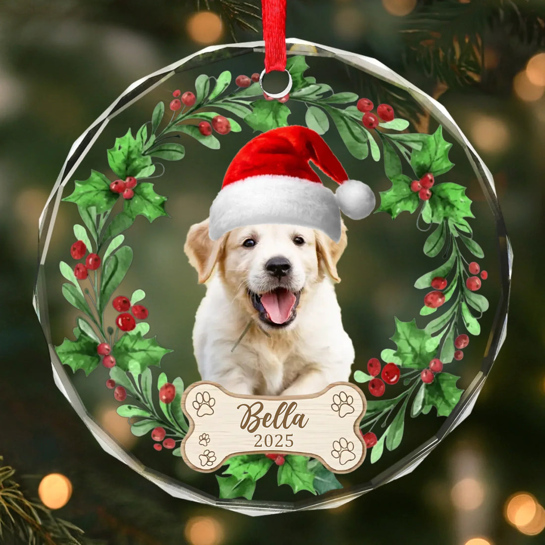 Custom Photo First Christmas Pet Glass Ornament