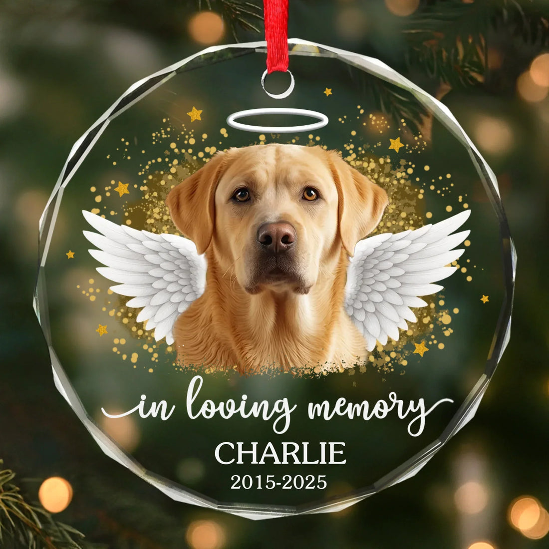 Custom Photo Circle Glass Ornament - Personalized Pet Christmas Memorial Sympathy Gifts For Dogs, Cats