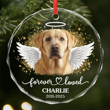 Custom Photo Circle Glass Ornament - Personalized Pet Christmas Memorial Sympathy Gifts For Dogs, Cats