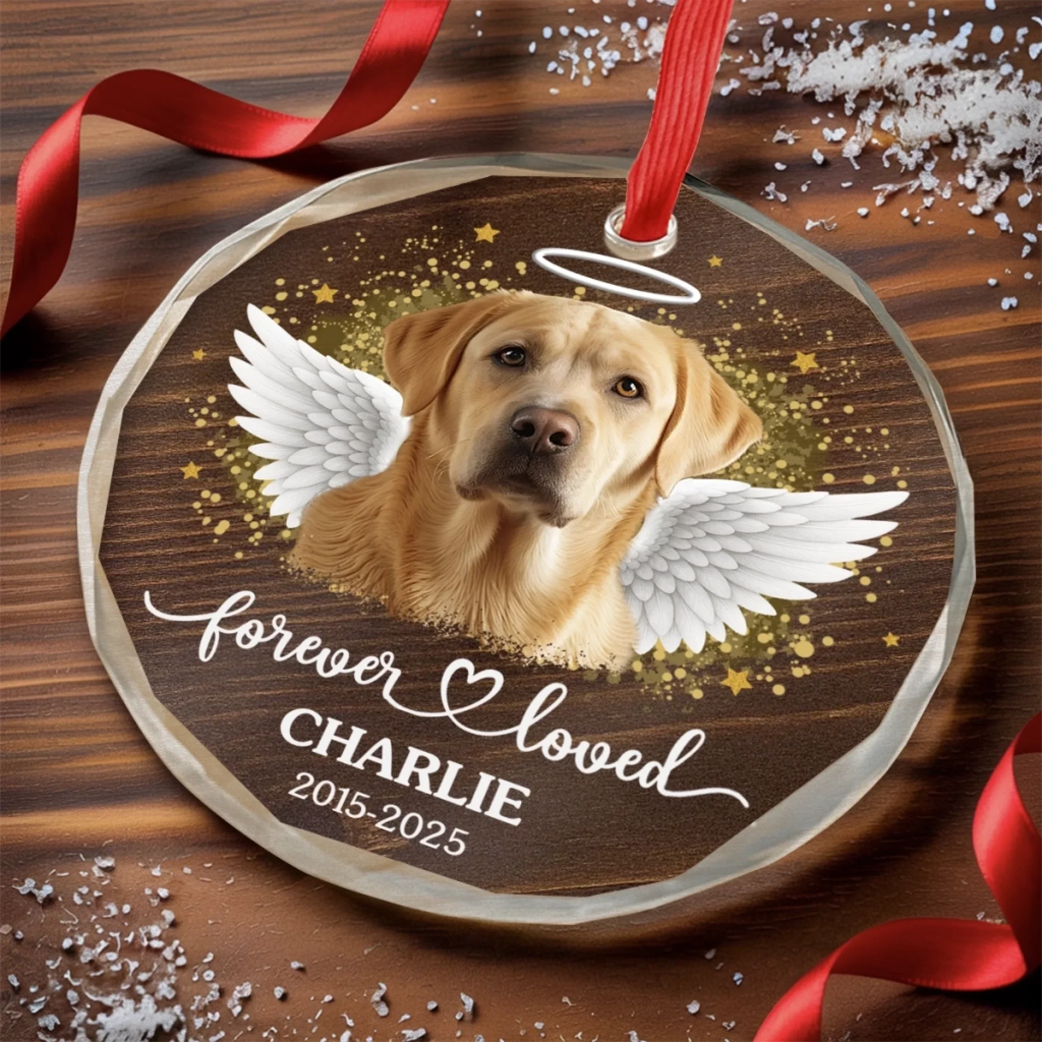 Custom Photo Circle Glass Ornament - Personalized Pet Christmas Memorial Sympathy Gifts For Dogs, Cats