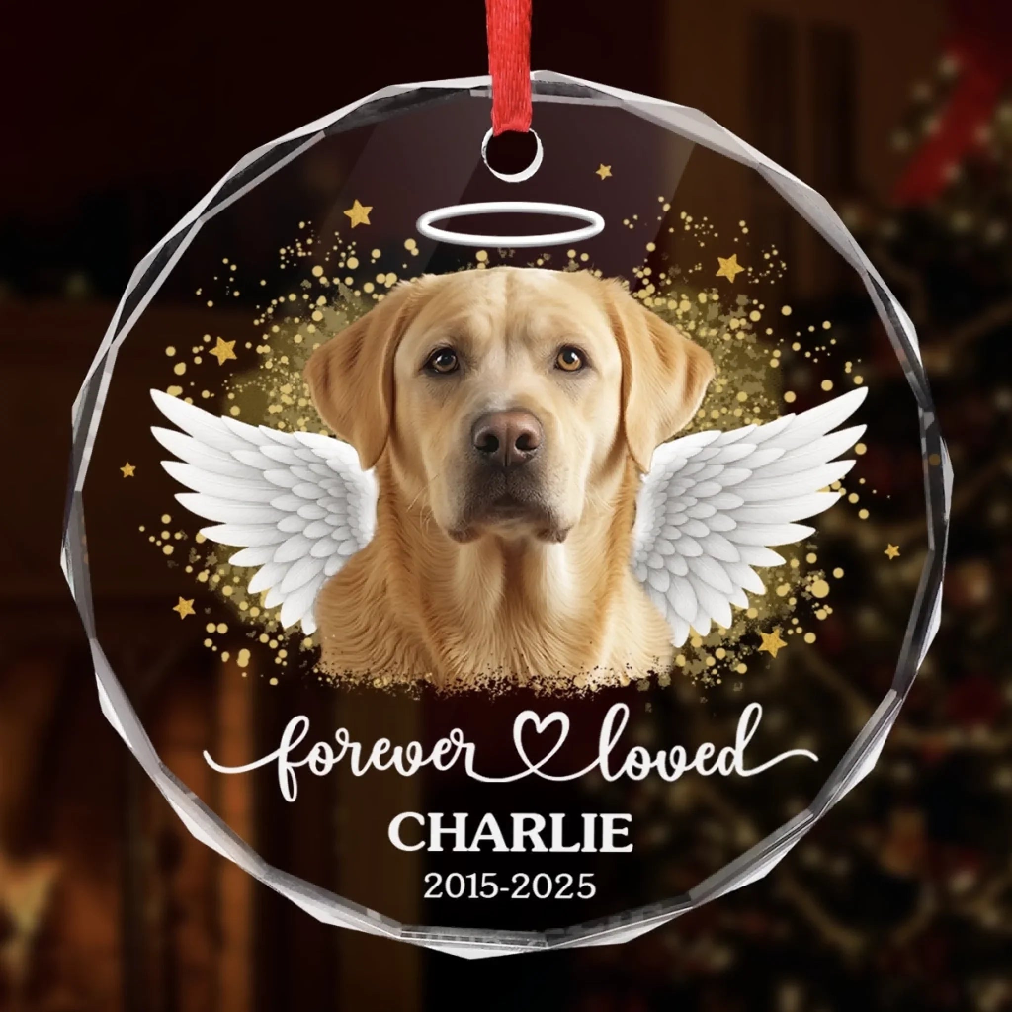 Custom Photo Circle Glass Ornament - Personalized Pet Christmas Memorial Sympathy Gifts For Dogs, Cats