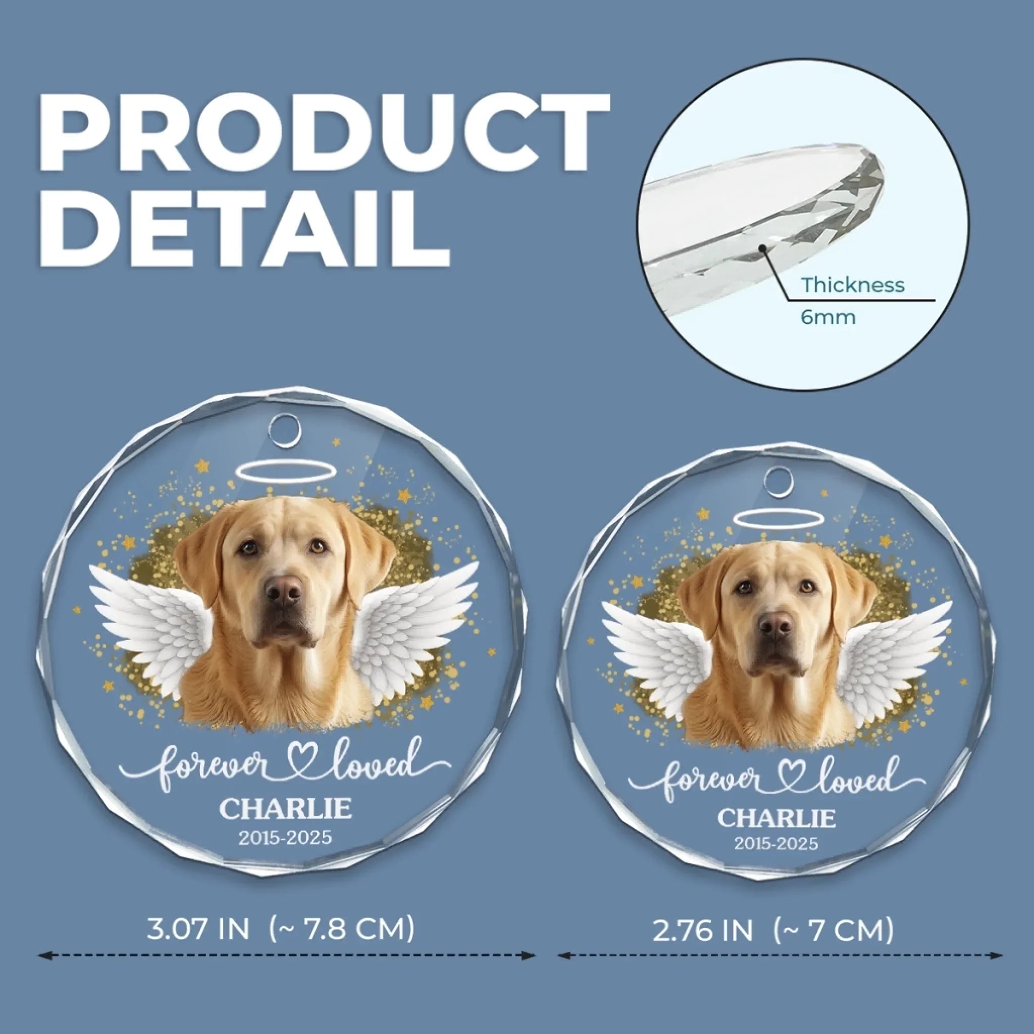 Custom Photo Circle Glass Ornament - Personalized Pet Christmas Memorial Sympathy Gifts For Dogs, Cats