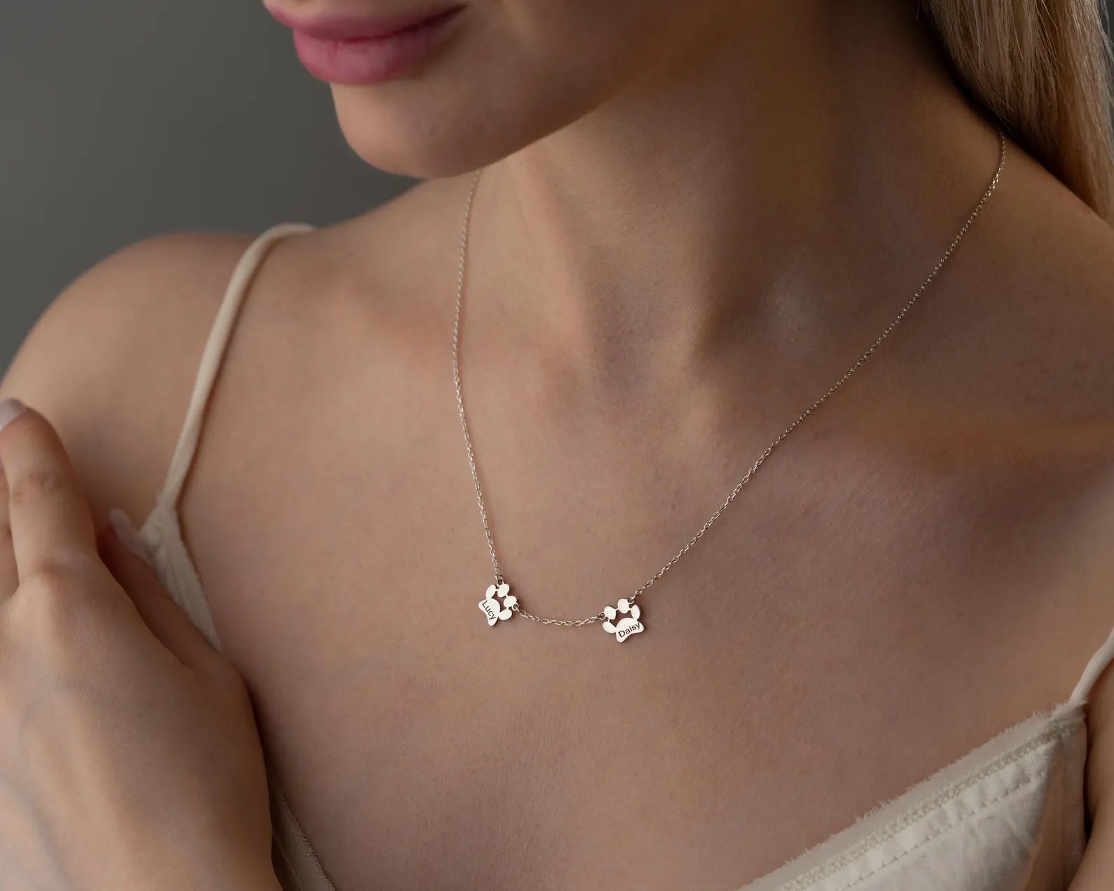 Personalized Tiny Dog Cat Paw Necklace
