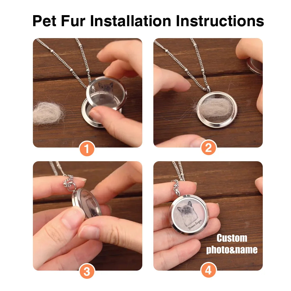 Personalized Pet Fur Keepsake Necklace with Portrait