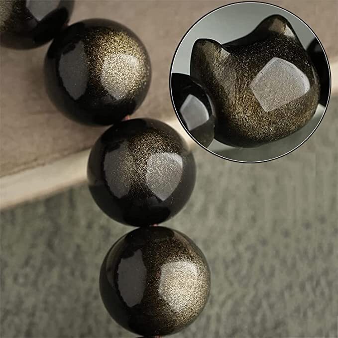 Black Cat Chakra “Power of 23” Positive Energy Golden Obsidian Bracelet