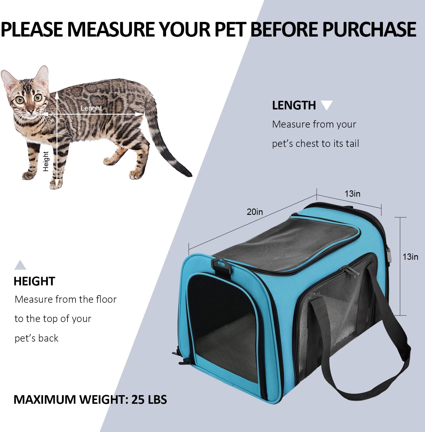 Large Soft Sided Cat and Pet Carrier for Cats