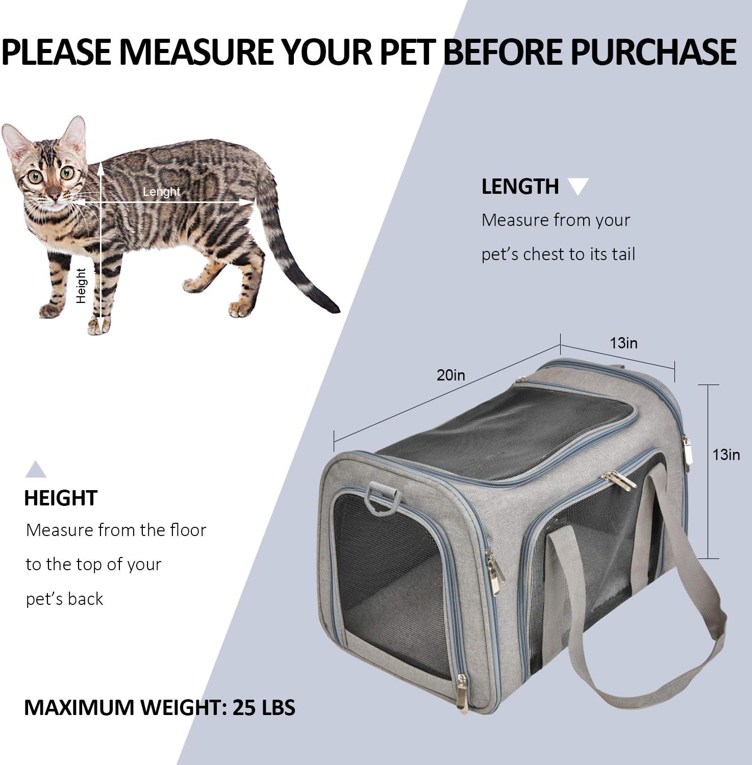 Large Soft Sided Cat and Pet Carrier for Cats