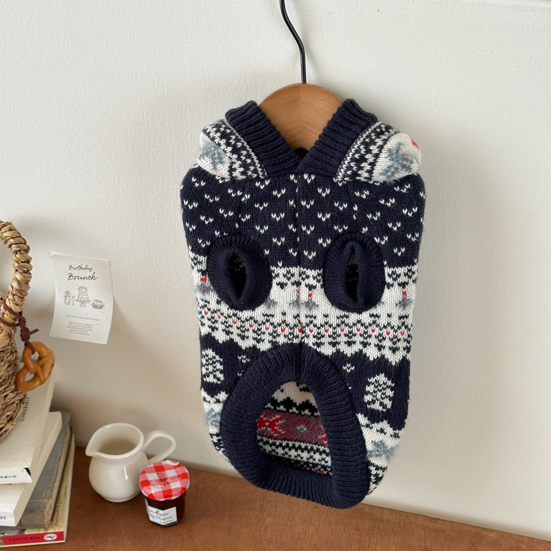 Pet Christmas Sweater with Hood, Autumn and Winter Clothing, Warm Sweater for Cats and Dogs