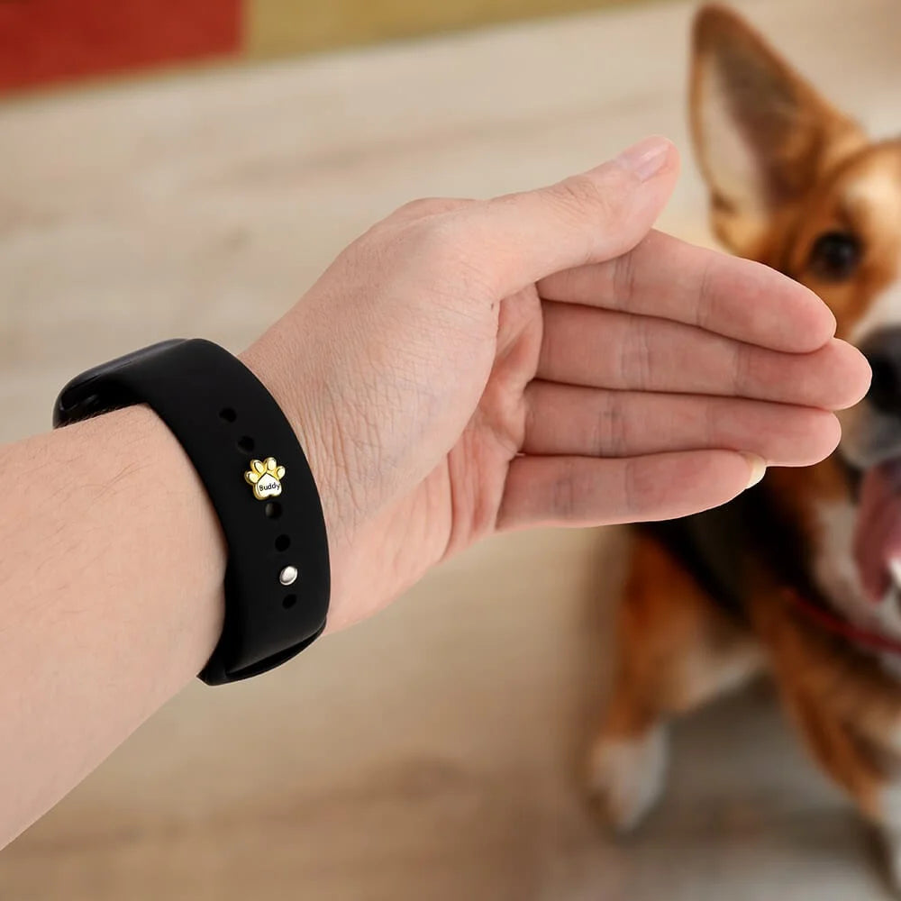 Personalized Name Bubble Pet Paw Print Watch Band Charm