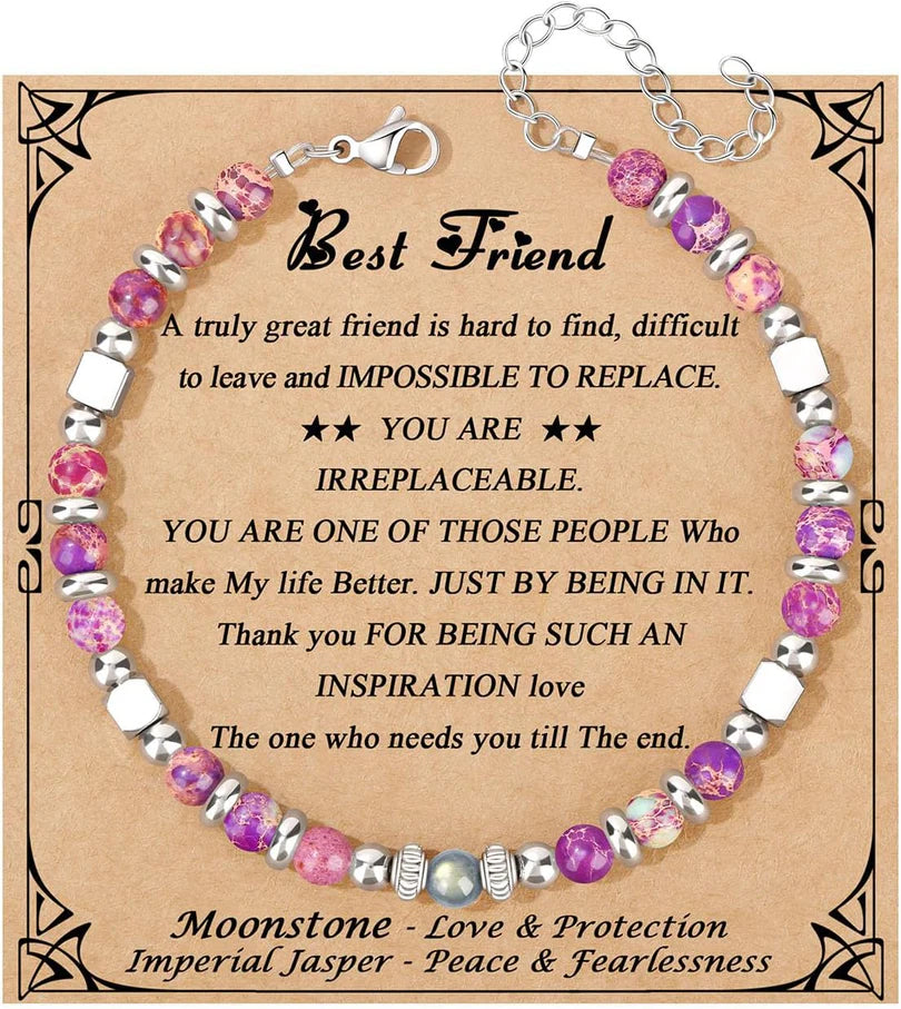 Gifts for Women Moonstone Bracelet Colorful Imperial Jasper Stainless Steel Beads Bracelets, Mothers Day Birthday Christmas Valentines Graduation Gifts