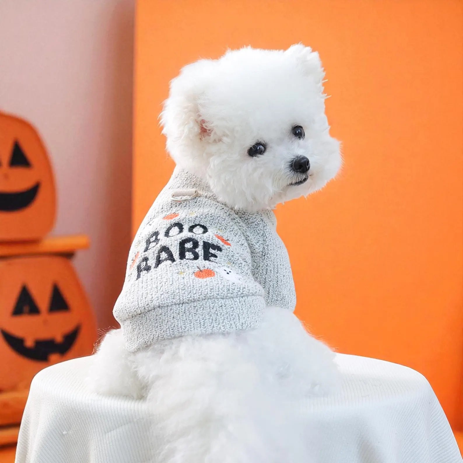 Embroidered Pumpkin Ghost Pet Sweater: Halloween Dog Cat Pullover
