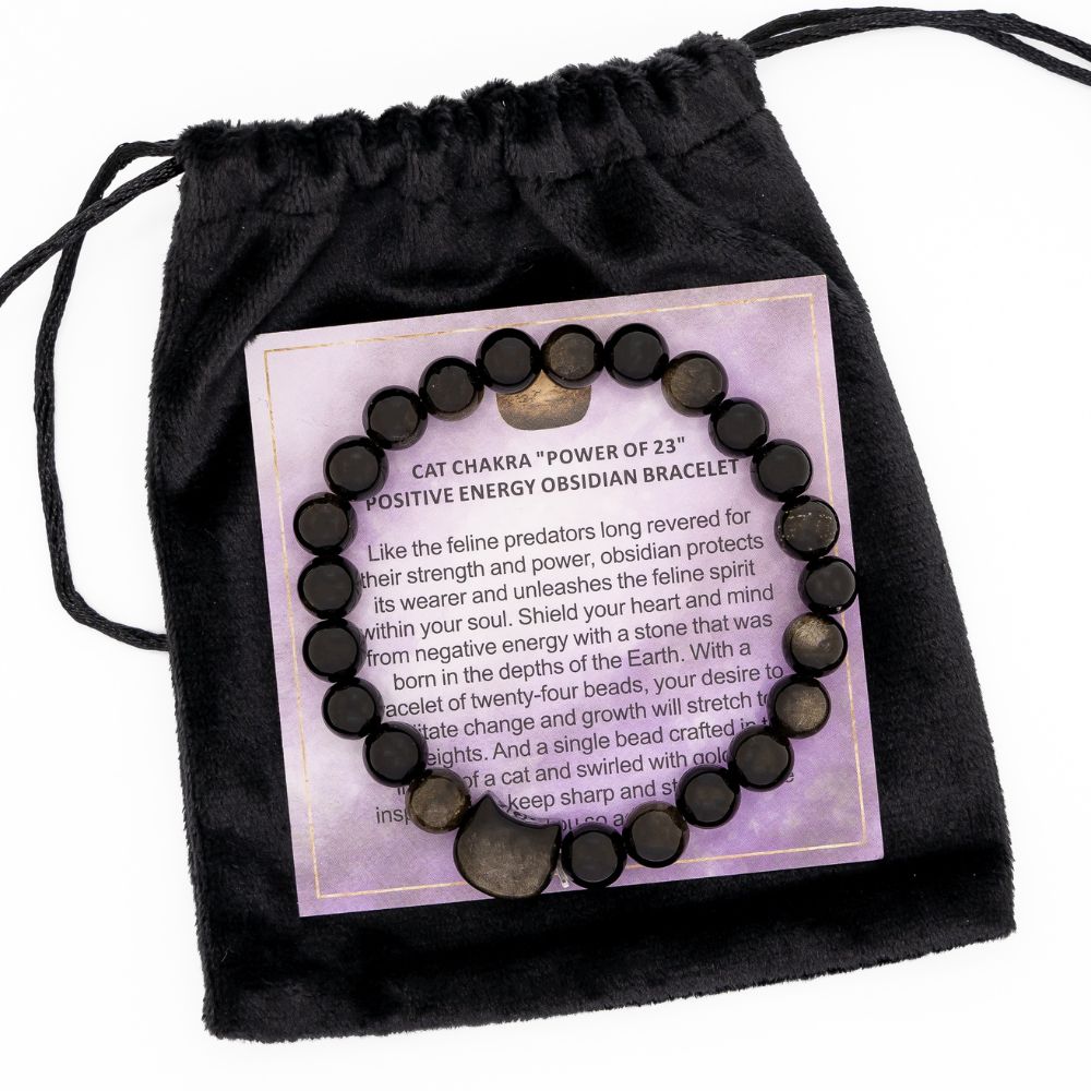 Black Cat Chakra “Power of 23” Positive Energy Golden Obsidian Bracelet