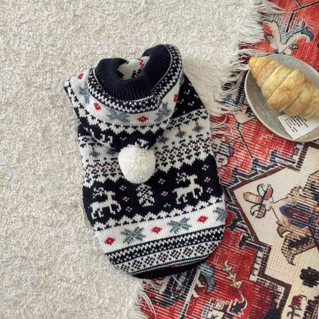 Pet Christmas Sweater with Hood, Autumn and Winter Clothing, Warm Sweater for Cats and Dogs