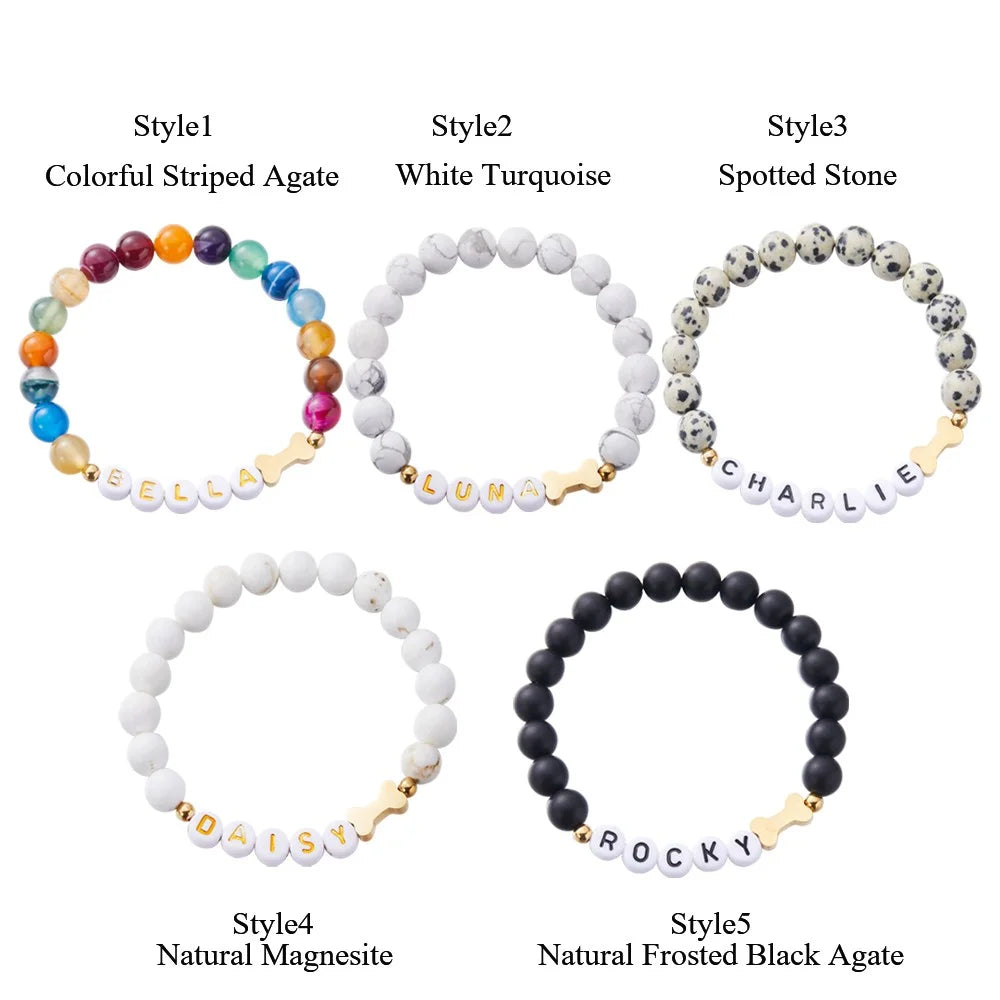 Personalized Pet Name Dog Bone Beaded Bracelet