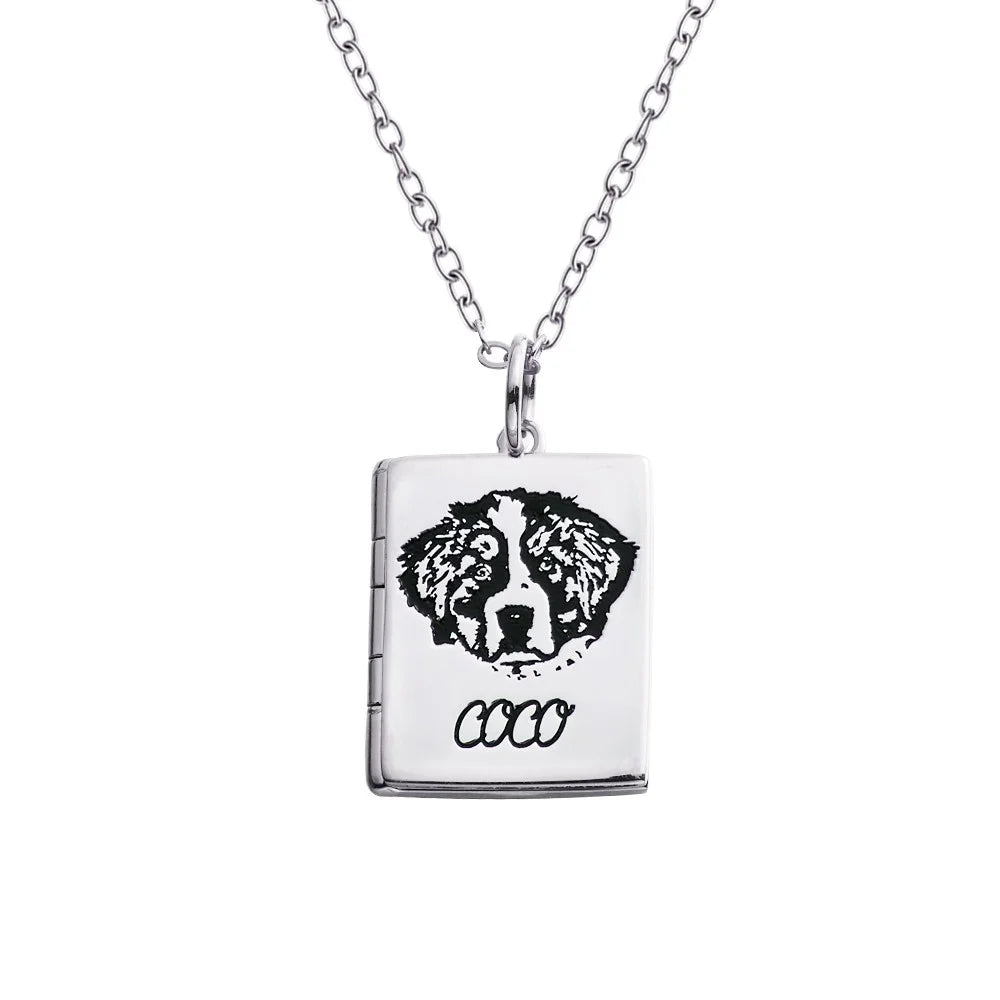 Custom Pet Portrait Book Locket Necklace