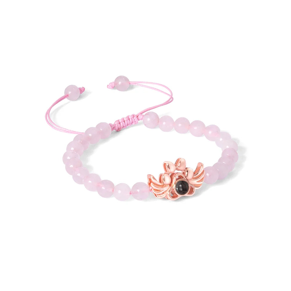 Custom Photo Projection Paw Print Tiger Eye Beaded Bracelet